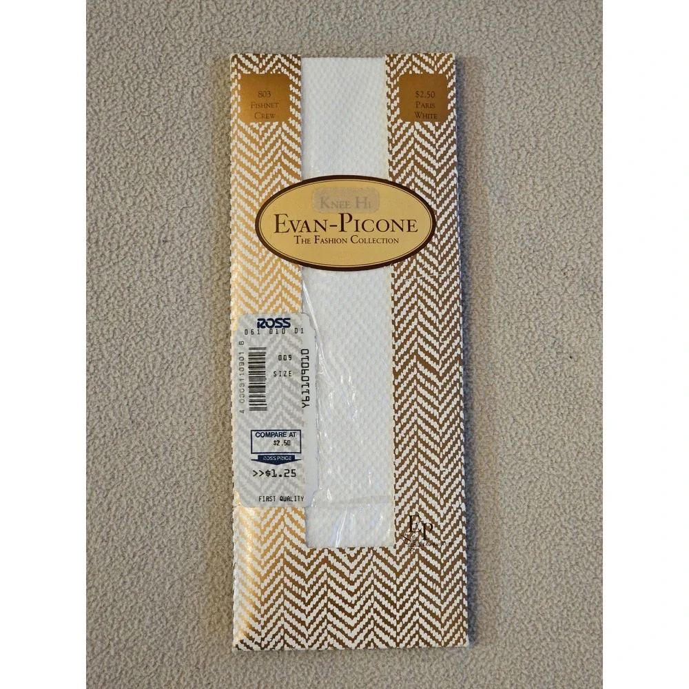 Evan-Picone 100% Nylon Sz 8.5-11 #803‎ Fishnet Crew Paris White New Vintage
